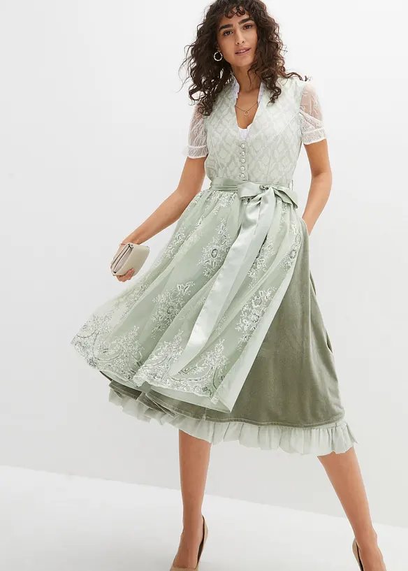 Dirndl mit Jacquard und Stickerei (2-tlg.Set) in grün von vorne (Totalaufnahme) - bonprix