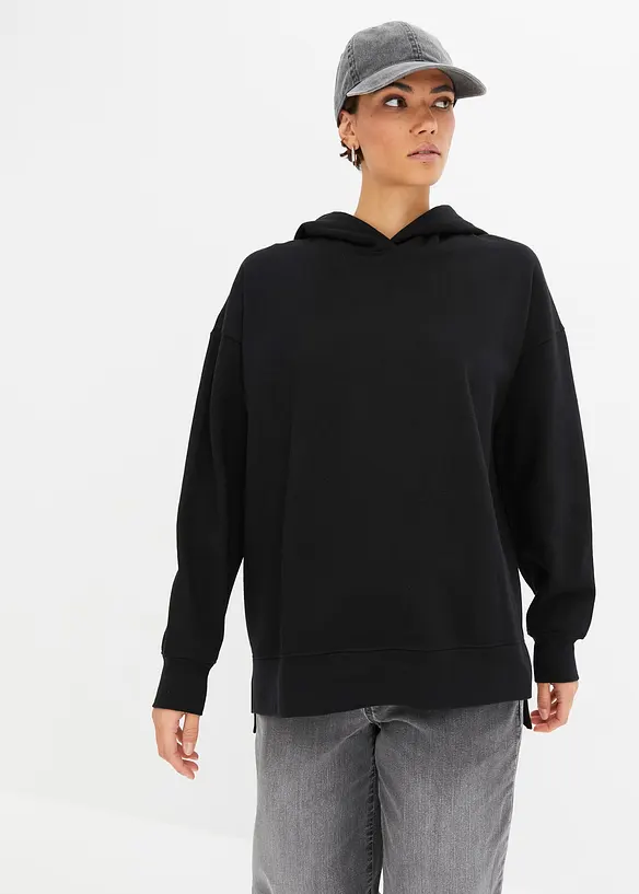 Hoodie aus reiner Baumwolle in schwarz von vorne (im Anschnitt) - bonprix