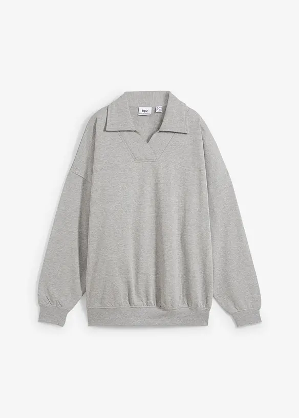Oversize-Sweatshirt mit V-Ausschnitt und Polokragen in grau von vorne - bonprix Oversize-Sweatshirt mit V-Ausschnitt und Polokragen in grau von vorne - bonprix