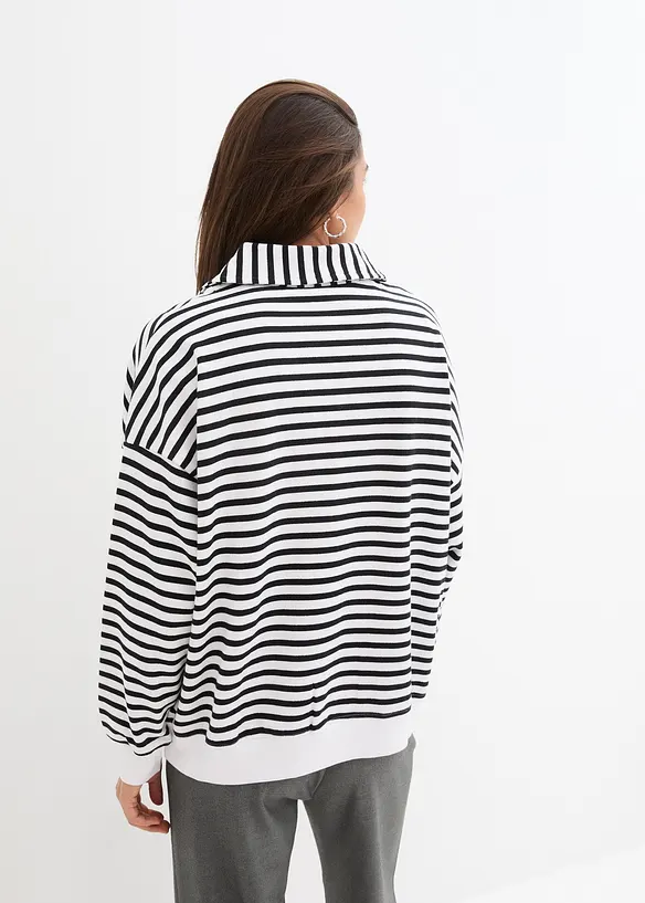 Oversize-Sweatshirt mit V-Ausschnitt und Polokragen in weiß von hinten (im Anschnitt) - bonprix