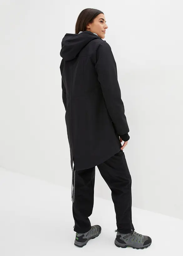 wasserdichte 3in1 Longjacke mit praktischen Taschen in schwarz von hinten (im Anschnitt) - bonprix