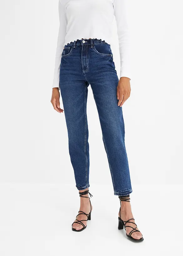 Mom Jeans High Waist, cropped in blau von vorne - bonprix Mom Jeans High Waist, cropped in blau von vorne - bonprix