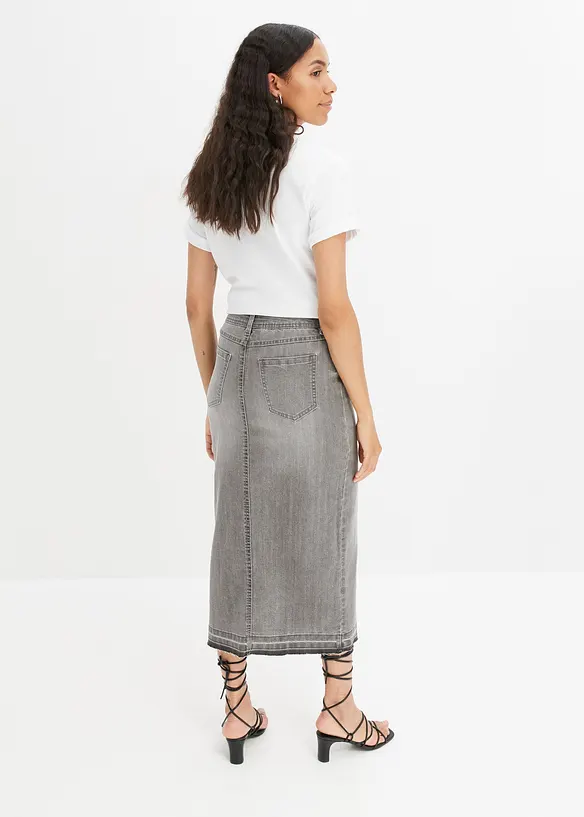 Jeansrock mit Schlitz in grau von hinten - bonprix
