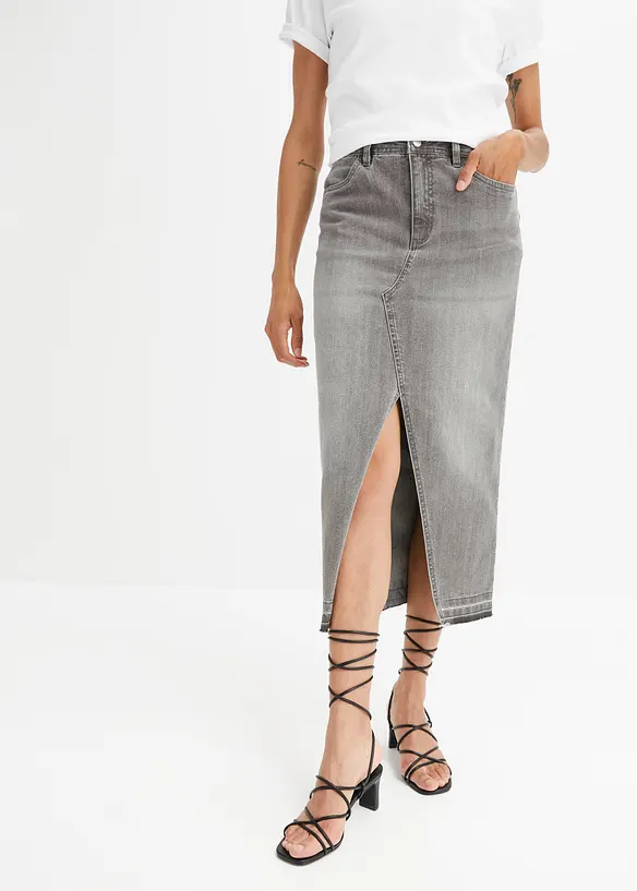 Jeansrock mit Schlitz in grau von vorne - bonprix