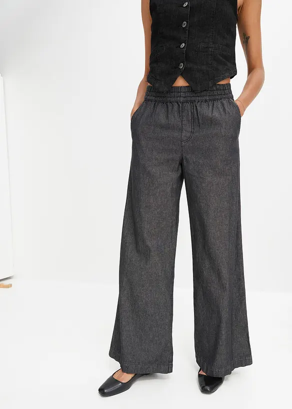 Wide-Leg-Jeans, High Waist in schwarz von vorne - bonprix