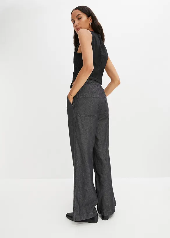 Wide-Leg-Jeans, High Waist in schwarz von hinten - bonprix