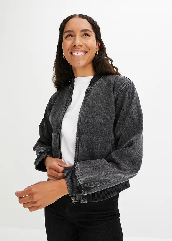 Denim Blouson in grau von vorne (im Anschnitt) - bonprix