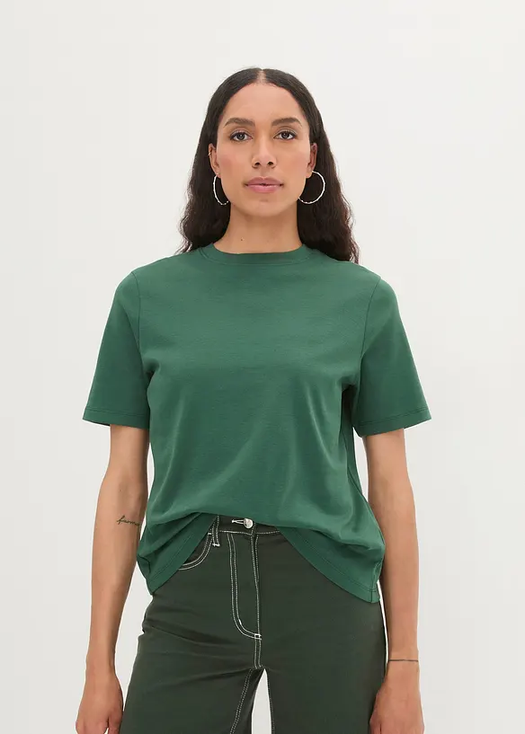 T-Shirt aus reiner schwerer Bio-Baumwolle in grün von vorne (im Anschnitt) - bonprix T-Shirt aus reiner schwerer Bio-Baumwolle in grün von vorne (im Anschnitt) - bonprix