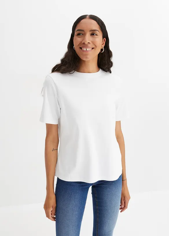 T-Shirt aus reiner schwerer Bio-Baumwolle in weiß von vorne (im Anschnitt) - bonprix T-Shirt aus reiner schwerer Bio-Baumwolle in weiß von vorne (im Anschnitt) - bonprix