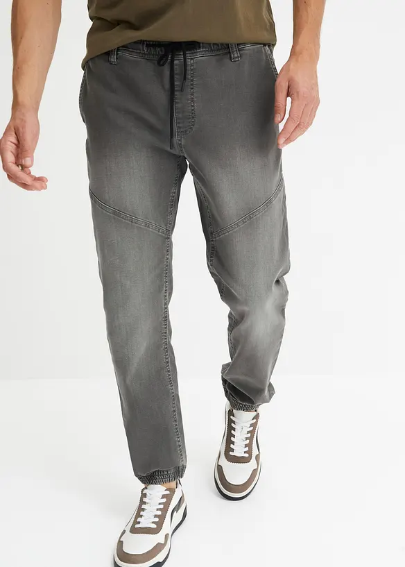 Regular-Fit Jeans-Jogger mit Dehnbund, Straight in grau von vorne - bonprix