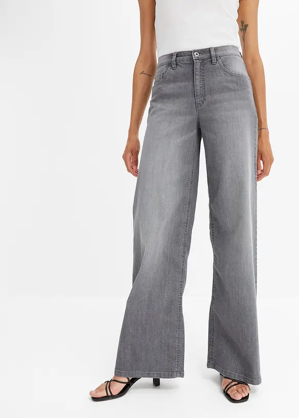 Wide-Leg-Jeans, High Waist in grau von vorne - bonprix