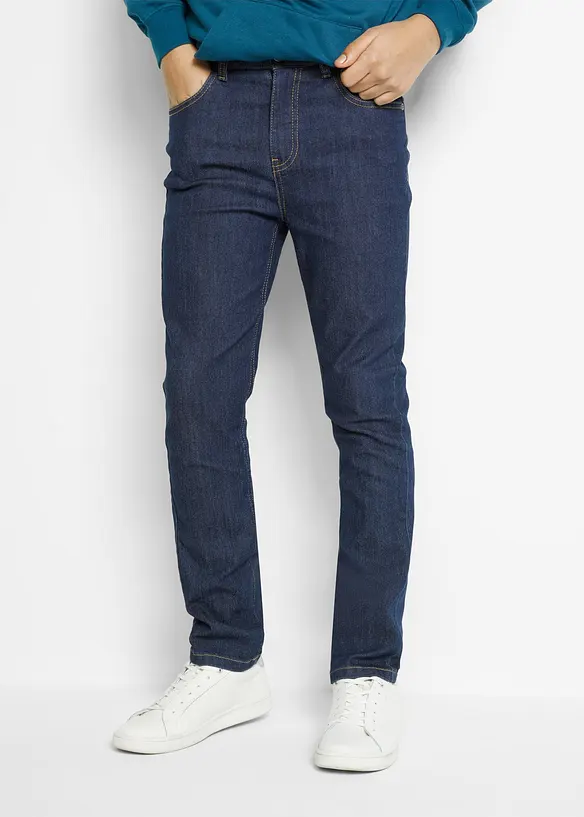 Slim Fit Stretch-Jeans mit verstellbarem Bund, Straight in blau von vorne - bonprix