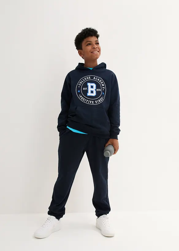 Sweatshirt und Sweathose aus weicher Baumwolle (2-tlg.Set) in blau von vorne (Totalaufnahme) - bonprix