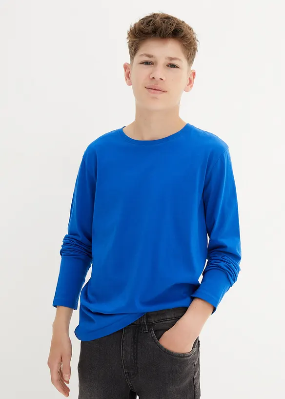 Langarmshirt mit Bio Baumwolle (3er-Pack) in blau von vorne (im Anschnitt) - bonprix