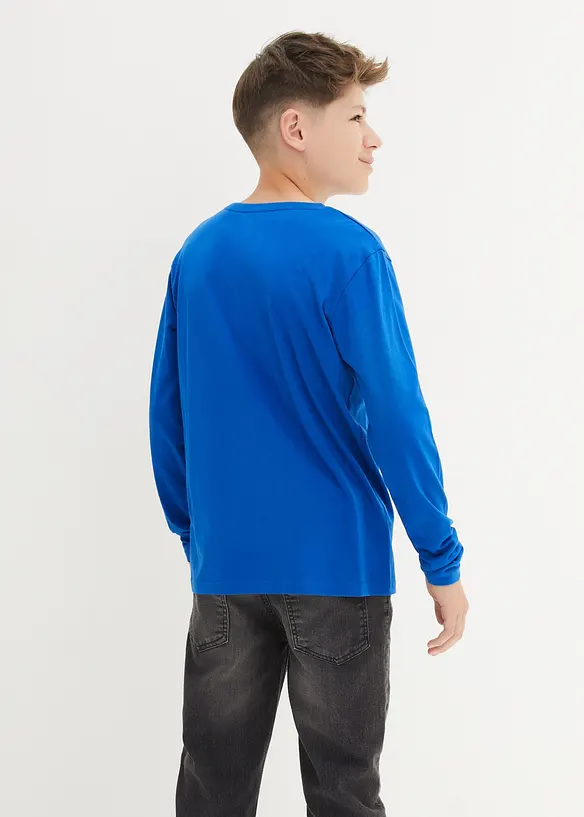 Langarmshirt mit Bio Baumwolle (3er-Pack) in blau von hinten (im Anschnitt) - bonprix