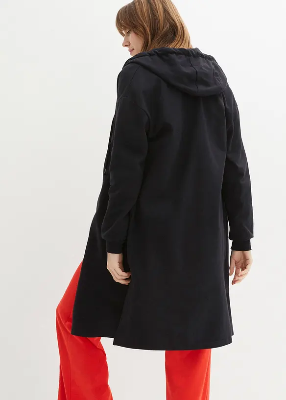 Long-Sweatjacke mit Seitenschlitzen in schwarz von hinten (im Anschnitt) - bonprix