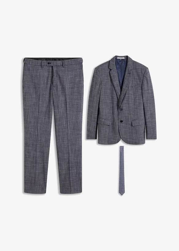 Anzug Regular Fit (3-tlg.Set): Sakko, Hose, Krawatte in blau von vorne - bonprix