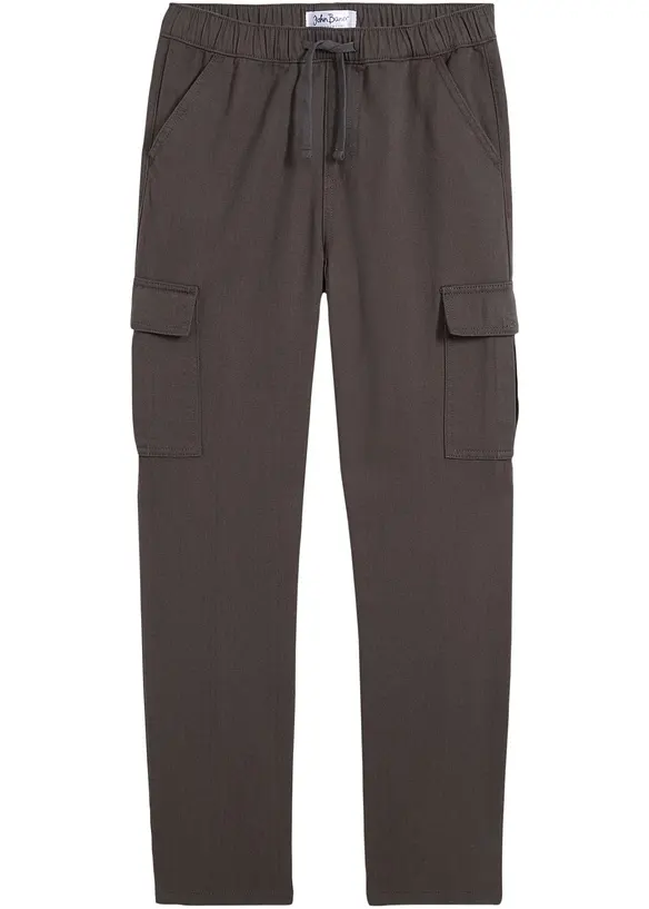Loose Fit Cargo-Schlupfhose aus reiner Baumwolle, Straight in grau von vorne - bonprix