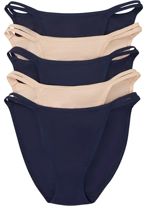 Tanga Minislip mit Bio-Baumwolle (5er Pack) in blau von vorne - bonprix