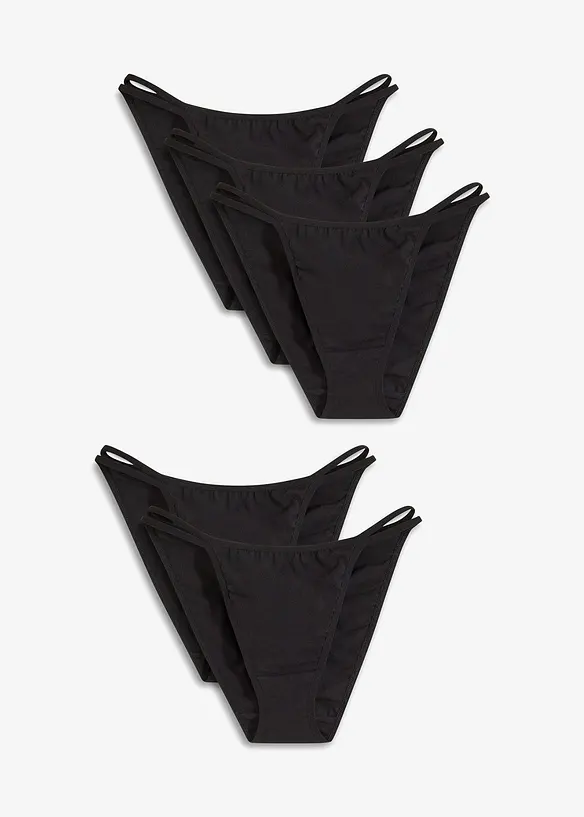 Tanga Minislip mit Bio-Baumwolle (5er Pack) in schwarz von vorne - bonprix