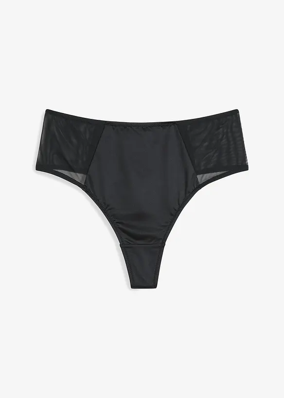 Highwaist String mit Mesh-Einsatz in schwarz von vorne - bonprix