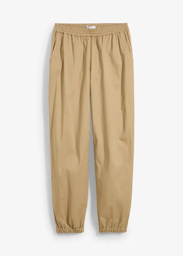 Joggpants mit Bequembund aus Papertouch in beige von vorne - bonprix