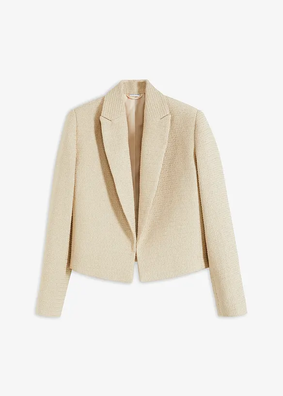 Bouclé-Kurzblazer in beige von vorne - bonprix