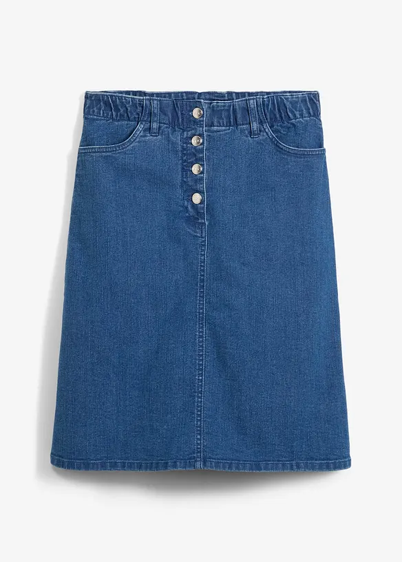 Jeansrock mit Knopfleiste und Bequembund in blau von vorne - bonprix