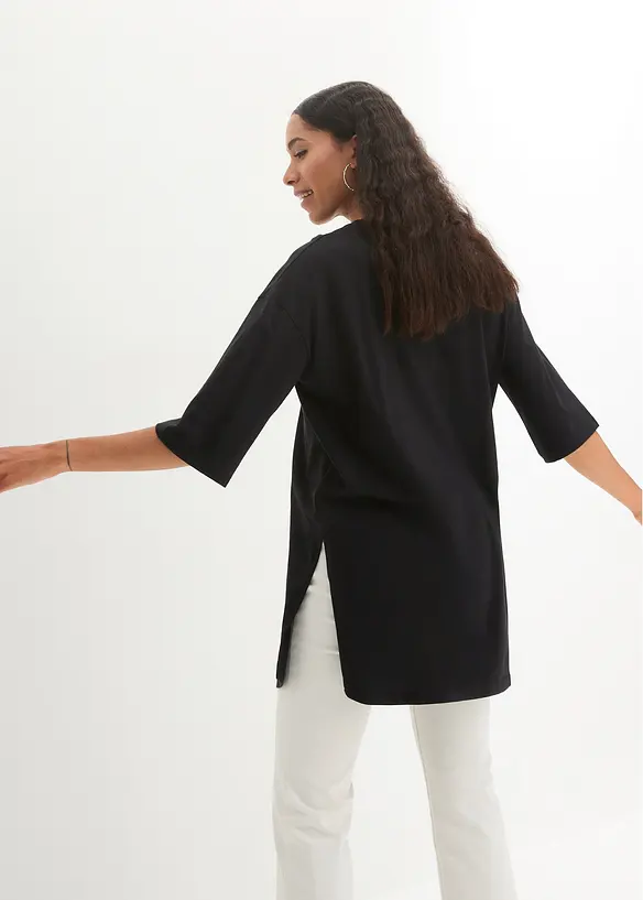 Oversize-Longshirt aus reiner Bio-Baumwolle in schwarz von hinten (im Anschnitt) - bonprix
