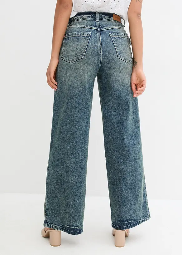 Wide Leg Jeans High Waist, Low Stretch in blau von hinten - bonprix