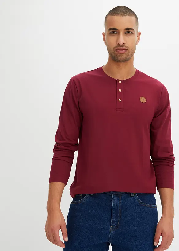 Langarm-Henleyshirt aus reiner Bio-Baumwolle (2er Pack) in blau von vorne (im Anschnitt) - bonprix