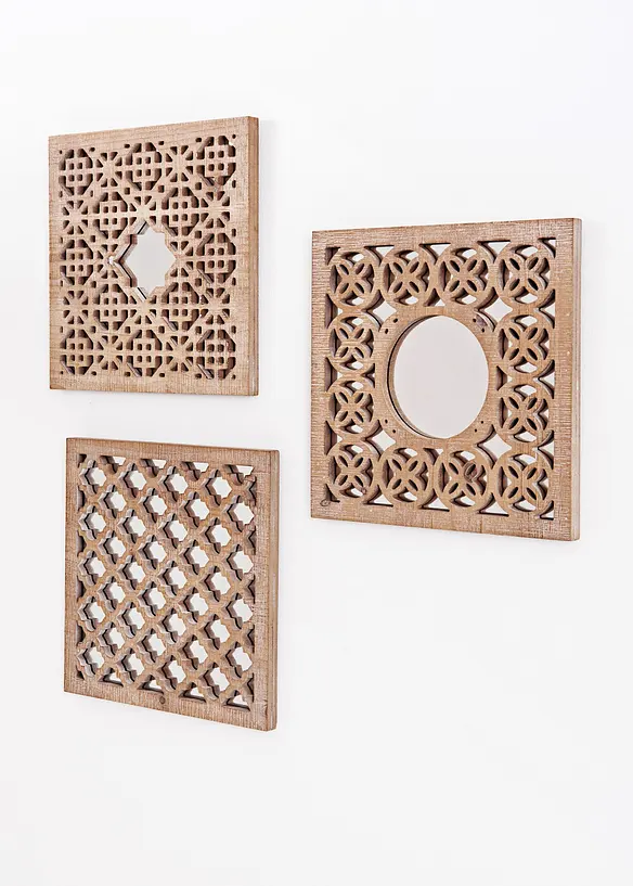 Wanddeko mit Spiegel und Ornamenten (3er Pack) in beige von vorne - bonprix