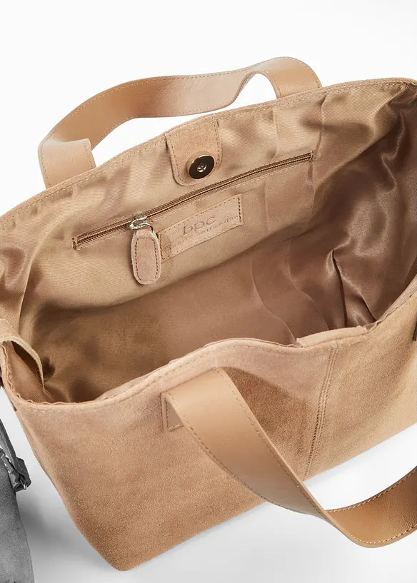 Handtasche aus Veloursleder in braun geöffnet - bonprix