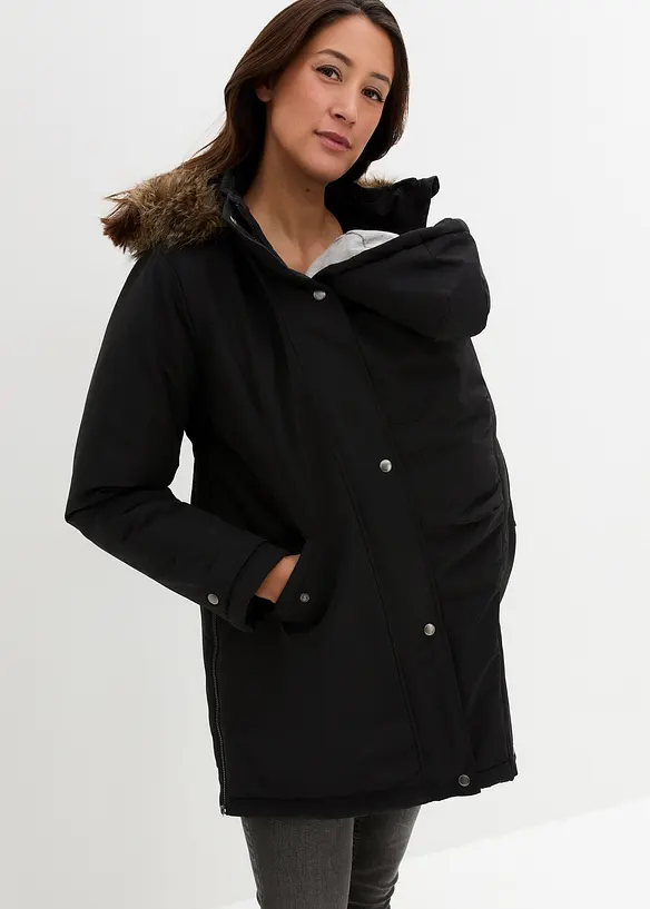 3-in-1 Funktions-Umstandsjacke und Tragejacke in schwarz von vorne (im Anschnitt) - bonprix