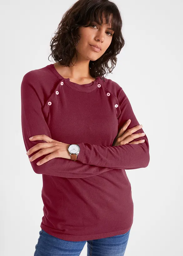 2-in-1 Umstands- und Stillpullover aus Feinstrick in rot von vorne (im Anschnitt) - bonprix