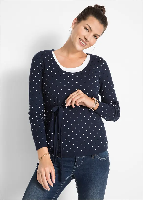 2-in-1 Umstands-und Stillpullover aus Feinstrick in blau von vorne (im Anschnitt) - bonprix