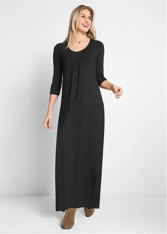 Maxikleid aus Viskose in schwarz von vorne (Totalaufnahme) - bonprix