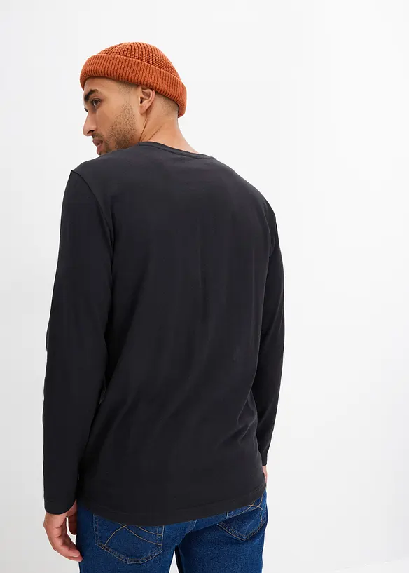 Langarmshirt aus reiner Bio-Baumwolle (2er Pack) in schwarz von hinten (im Anschnitt) - bonprix