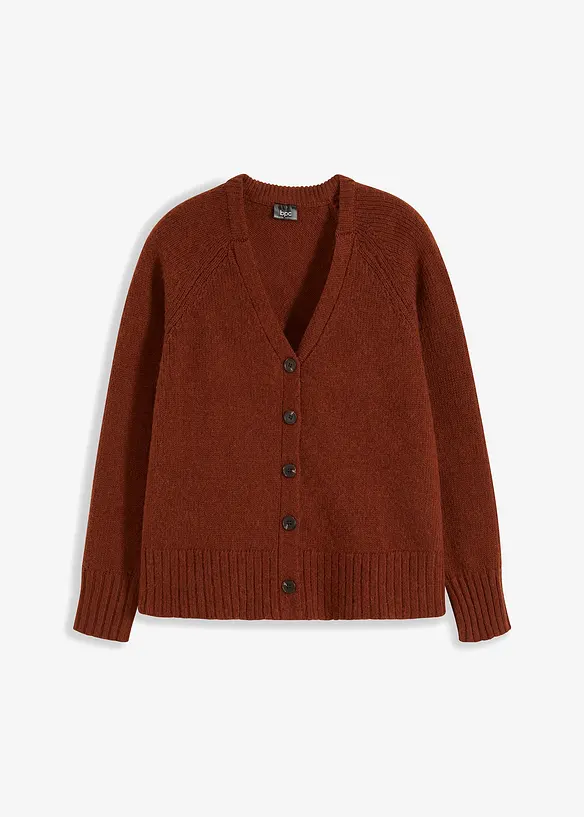 Oversize-Strickjacke mit Seitenschlitzen in braun von vorne - bonprix