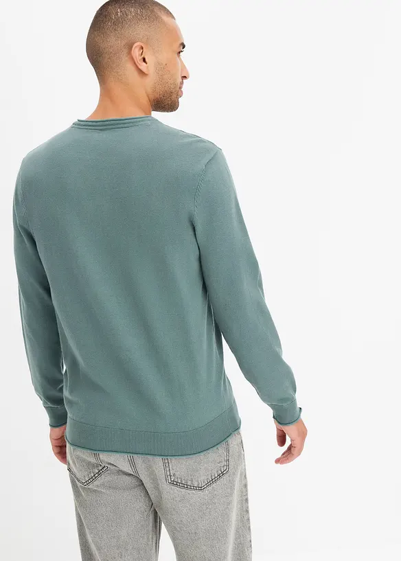 Feinstrickpullover in 2 in 1 Optik in grün von hinten (im Anschnitt) - bonprix