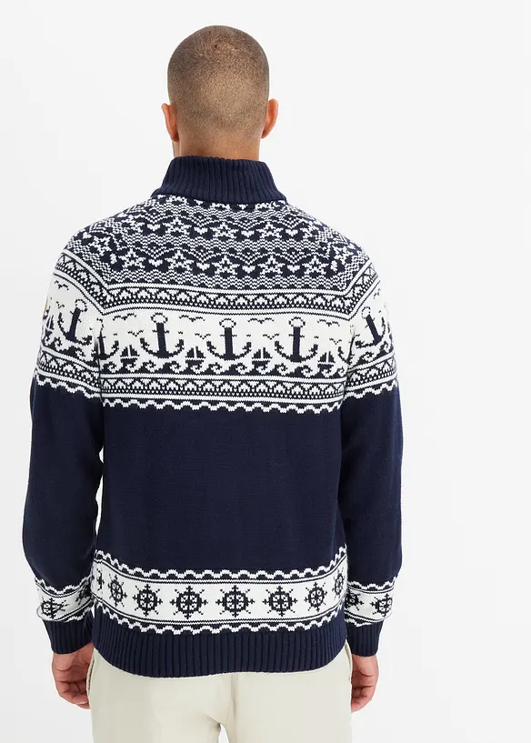 Norweger-Troyer in Regular Fit in blau von hinten (im Anschnitt) - bonprix