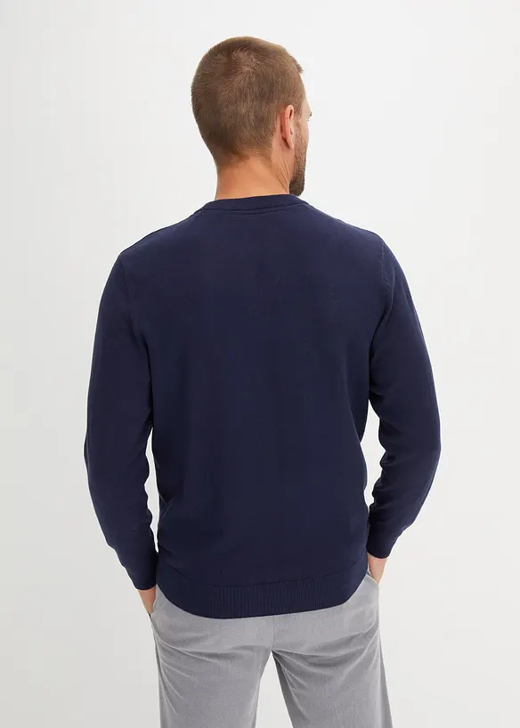 Feinstrickpullover aus weichem Baumwollmix in blau von hinten (im Anschnitt) - bonprix