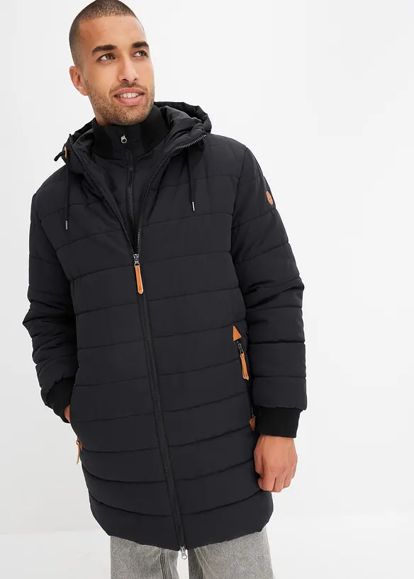 Wattierter Stepp-Parka in schwarz von vorne (im Anschnitt) - bonprix