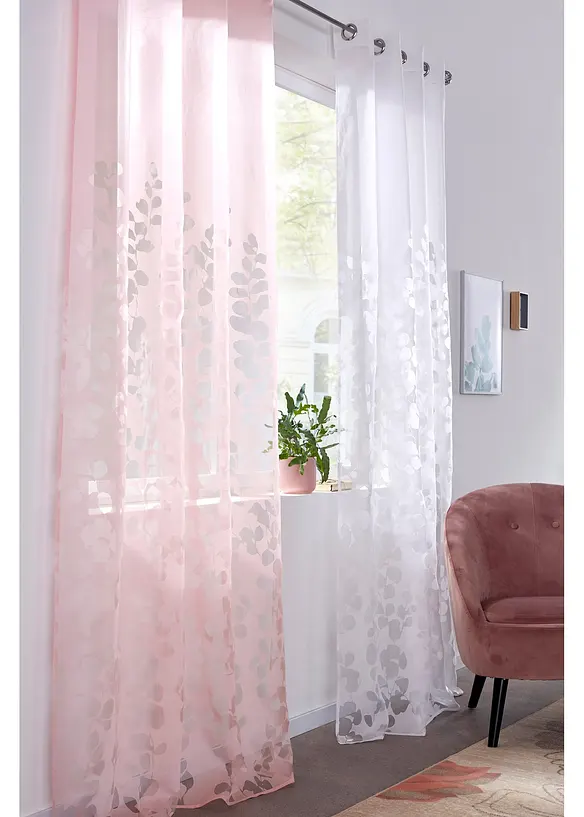 Ausbrenner Gardine mit Blättern (1er Pack) in weiß (Ambiente) - bonprix