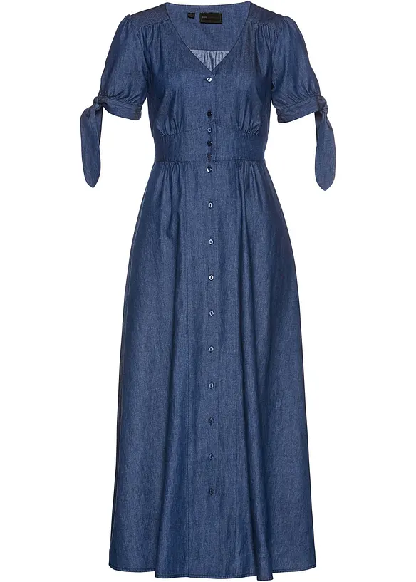 Langes Jeanskleid in blau von vorne - bonprix