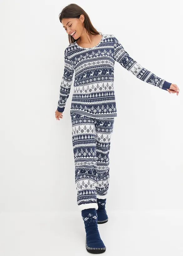 Pyjama aus reiner Bio-Baumwolle in blau von vorne (Totalaufnahme) - bonprix