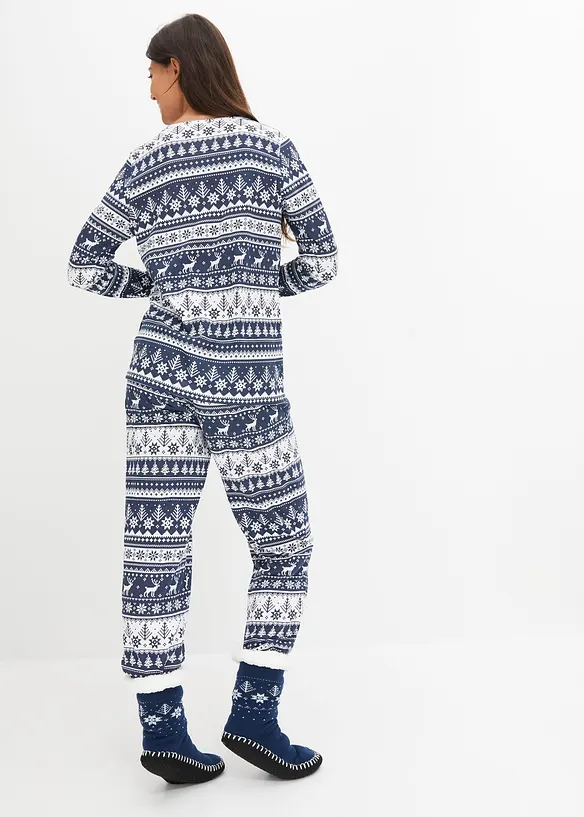 Pyjama aus reiner Bio-Baumwolle in blau von hinten (Totalaufnahme) - bonprix