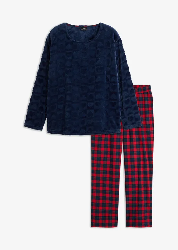 Fleece Pyjama mit Flanellhose in blau von vorne - bonprix