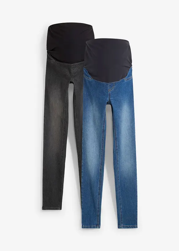 Umstandsjeggings mit Baumwolle (2er Pack), Skinny in blau von vorne - bonprix