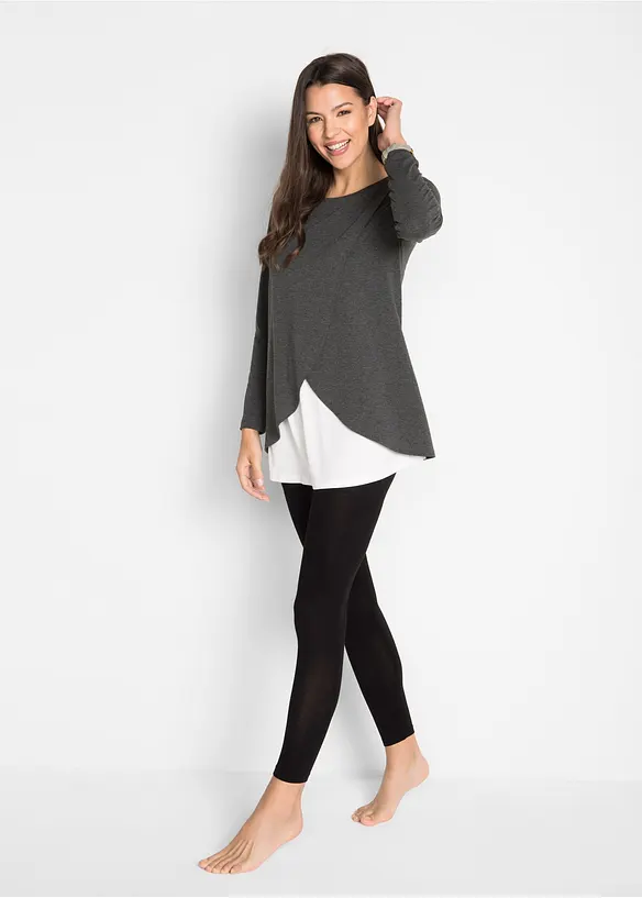 Bequemes Set aus Stillshirt und Leggings (2-teiliges Set) in schwarz von vorne (Totalaufnahme) - bonprix